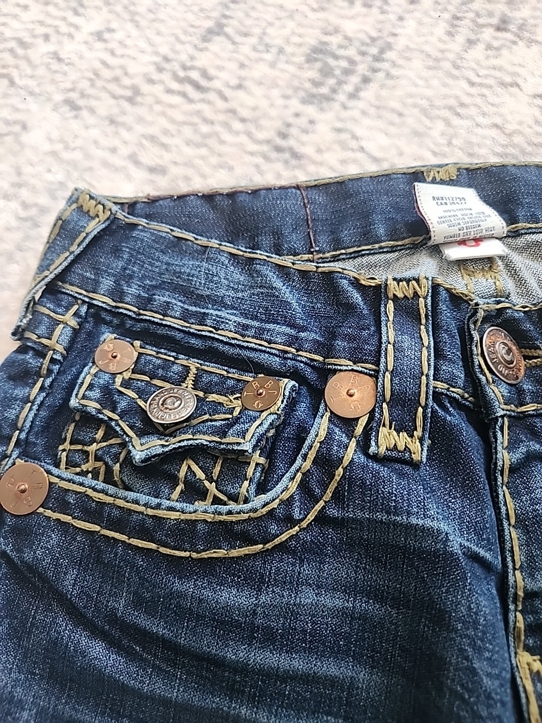 True Religion Joey Super T Jeans Size 29×36 Blue jeans thick stitch Men's  thumbnail 8