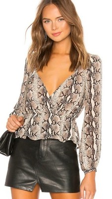 Reformation Pinched Shoulder Snake Print Blouse Top Size 4 Python Long Sleeve