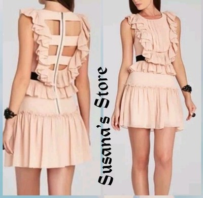 NWT BCBG MAXAZRIA SIZE 6 Britt Bare Pink Pleated Ruffle Back Cage Mini Dress