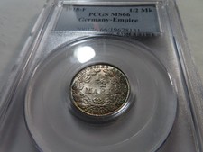 Z52 Germany Empire 1918-F Silver 1/2 Mark PCGS MS-66 Nice Toning