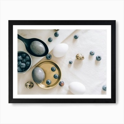 Easter Eggs And Blueberries 2 Art P Framed Wall Art Poster Canvas Print Picture