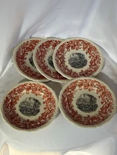 Antique Plates Set 5 In Beverly Pattern Spode Copeland Transferware Italianate