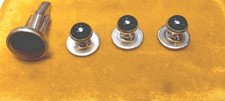 Vintage Onyx Tuxedo Cufflinks  Stud Set   Silver Tone Accessories