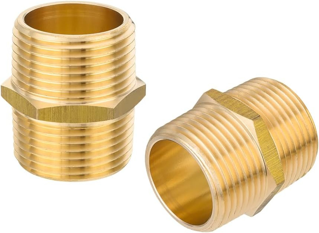 2 Piece Brass Pipe Fittings, 1-inch Male NPT Hex Nipple