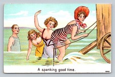 Vintage Humorous Bathing Suit Postcard A Spanking Good Time 12902