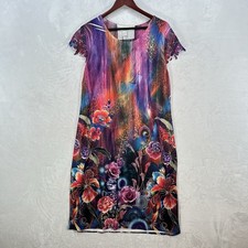 Vintage Michael K Dress Womens XL Rainbow Floral Midi Y2K Crochet Fairy Boho