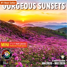 RED EMBER Gorgeous Sunsets 2026 Mini Wall Calendar 12 Month | 7" X 14" Open | Th