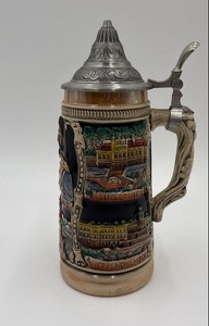 Multicolor Germany King Ludwig II Barware Engraved Handle Lidded Beer Stein