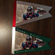 Terrell Davis BRONCOS 1998 Playoff PENNANTS DieCut #35 GREEN GRAY Felt NFL Cards
