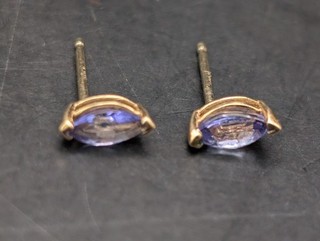 🔥 AUTHENTIC LE VIAN 14K SOLID GOLD TANZANITE STONE STUD POST EARRINGS SIGNED 🔥