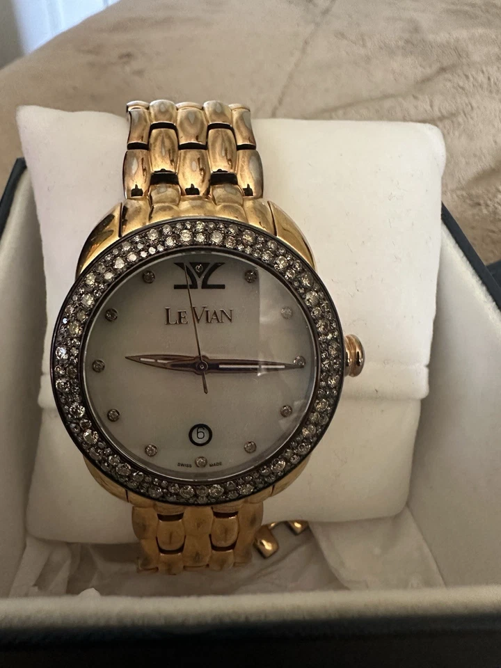 LE VIAN CHOCOLATE DIAMONDS MOP DIAL ROSE GOLD /SILVER SWISS WATCH LVM115 - Image 2 of 4