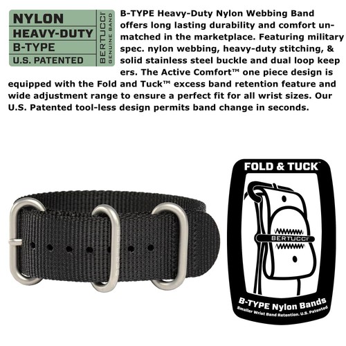 BERTUCCI® Stainless Steel Field Watch - A-2S Field™ Black Dial - Black Nylon - Bild 5 von 5