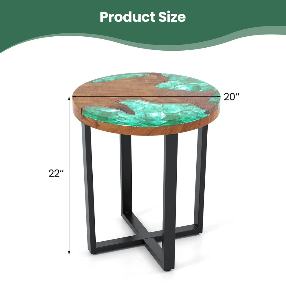 20" Round Teak Wood End Table Solid Live Edge Outdoor Side Table w/Mahogany Base - Image 2 of 4