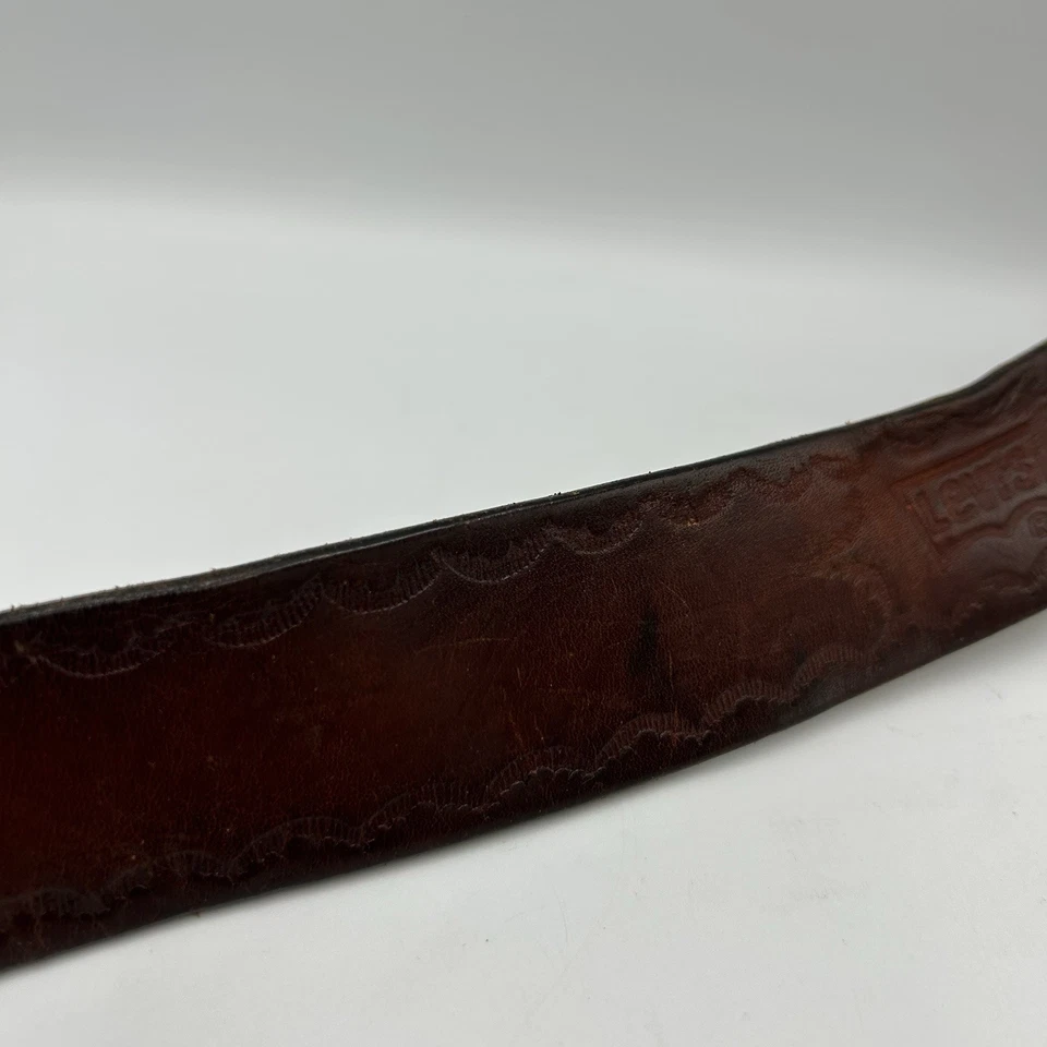 Larry Mahan Budweiser Cinturón de Cuero Hebilla Grande Talla 36 Vintage Manchado a Mano Foto 4 de 4