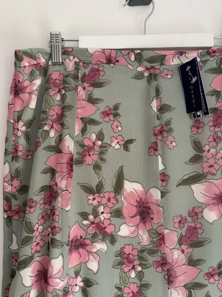 Autonomy Green & Pink Floral Midi Skirt – Size 16 Brand New Flowing A-Line Skirt - Image 2 of 4