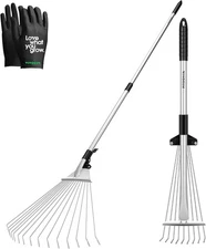 VIVOSUN 2-Piece Leaf Rake Set - Adjustable Garden/Camping Rake with 15/9 Tines, 