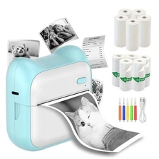 NEW Thermal Mini Printer Portable Inkless Sticker Maker w/ 11 Rolls Paper