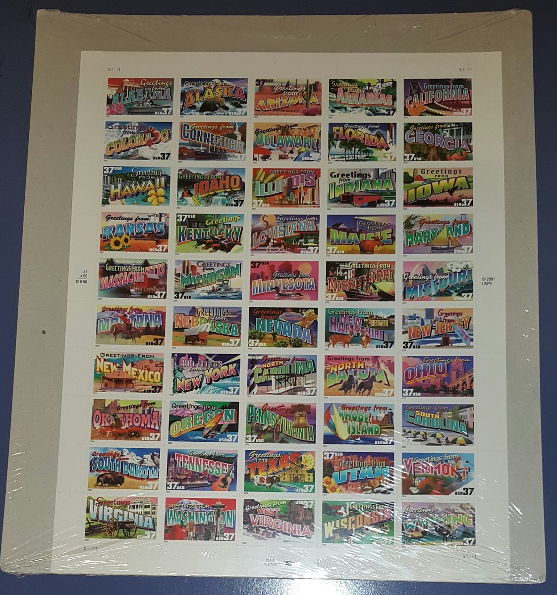 US #3696-3745 Greetings From America 2002 - 37¢ Mint Sheet