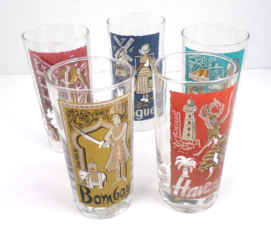 Vintage Libbey International Cities of The World Set of 5 MCM Highball Glasses eBay