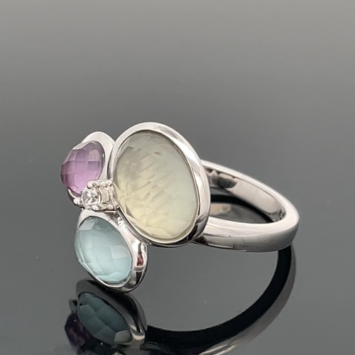 SCHMUCKJAGD RING GR.16 (CA.50) AUS 925/-SILBER MIT MULTI EDELSTEINE - Video 1 von 1