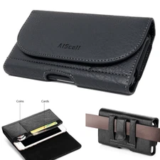 Cell Phone Pouch Leather Carrying Case Wallet Card Slot Belt Clip Holster M Size