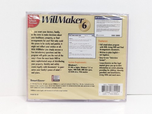 WillMaker 6 Software Windows 3.1 & Windows 95 98 CD 1998 Nole Press Inc New - Picture 11 of 24