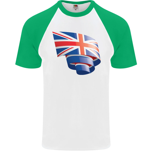 Curled British Flag Union Jack Britain Mens s/S Baseball T-Shirt - Picture 25 of 50