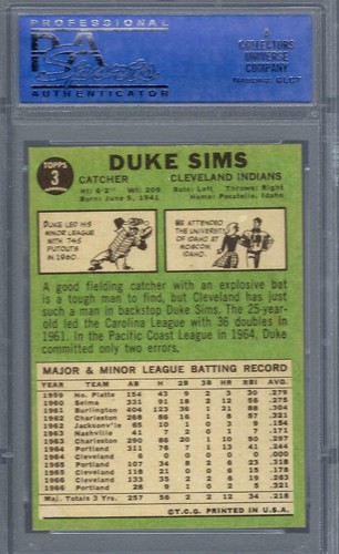 1967 Topps #003 PSA 8 Duke Sims Indians 3 Centered! - Picture 2 of 2