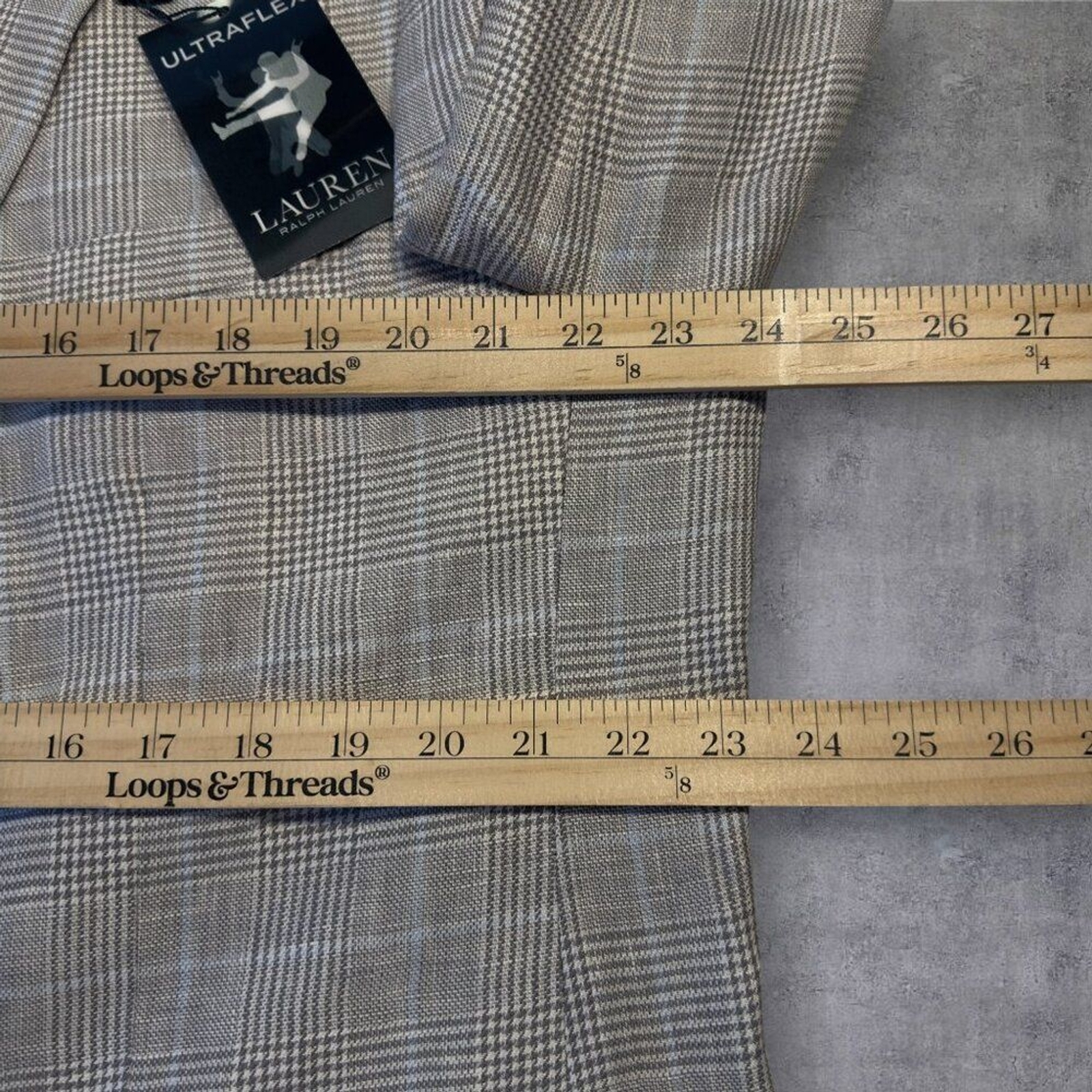 RALPH LAUREN Mens Blazer Sport Coat Two Button Jacket 48R LINEN Plaid Gray/Blue thumbnail 7