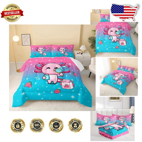 Weiche, leichte Kawaii Bettdecke Bettwäsche Set - Rosa Salamander für Kinder