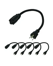 Lightkiwi 16AWG Power Extension Cord 1ft, 6-Pack