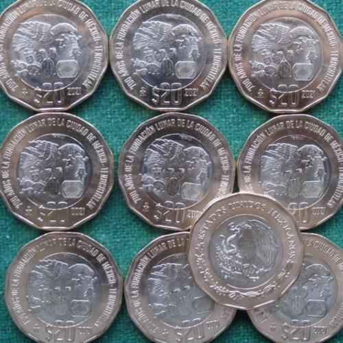 2021 10 coins $20 700 anniv Tenochtitlan fundation Bimetallic BU - Photo 1/1