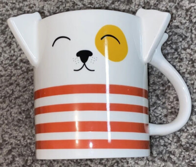 Dog Mug Red Stripe Dog Coffee Cup w/ Ears Sailor Puppy Parker Lane Eye  Patch