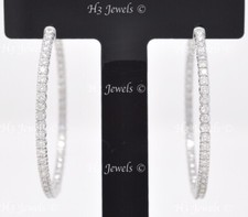 14k White Gold Natural Diamond  hoop earring  3.25 ct  inside outside hoop