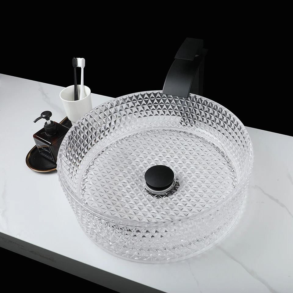Lavabo de cristal lavabo transparente lavabos redondos y cascada mezclador grifo negro Foto 4 de 4