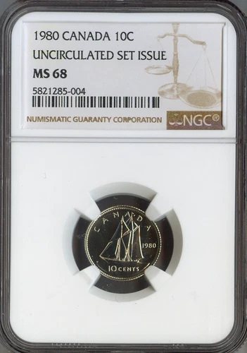 1980 Canada 10 Cents NGC MS68 Quality