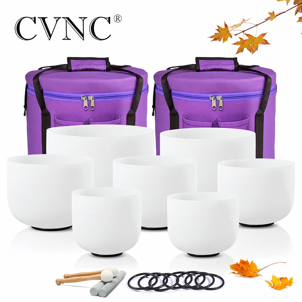 CVNC Discount On Sale 432Hz 6-12" Crystal Singing Bowls Set of 7pcs Sound Heal Cases