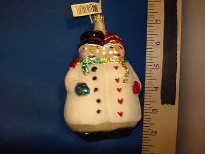 Snowman Ornament Couple Flocked Polish Glass M31180 136