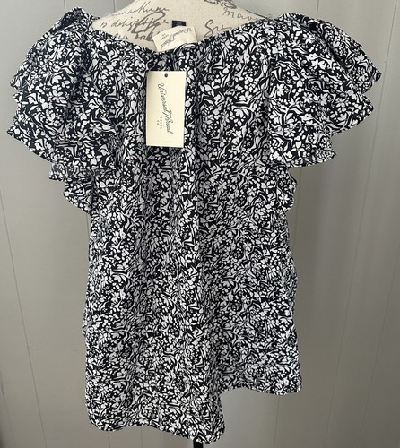 Target Universal Thread Top Shirt Short Sleeve Large L New Black Flower Print - Picture 2 of 3