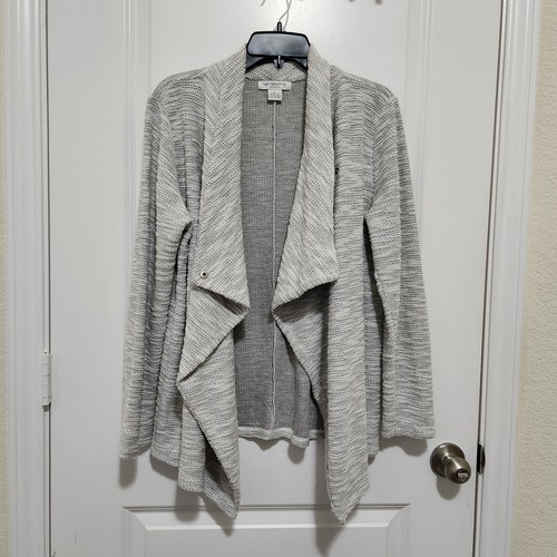 Liz Claiborne Weekend Women's L Gray Wrap Cardigan Metallic Thread Snap