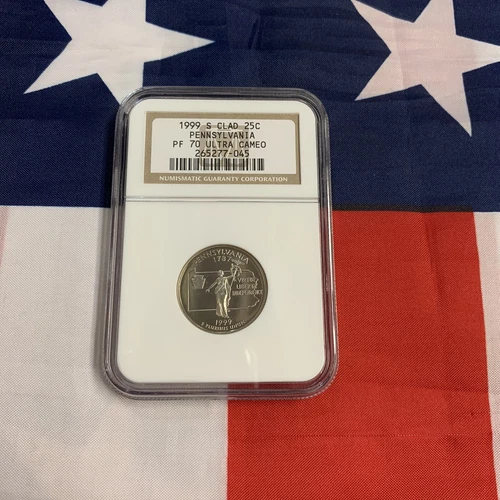 1999-S CLAD State Quarter Pennsylvania NGC PF70 Ultra Cameo. Stock Photo. -ST#07
