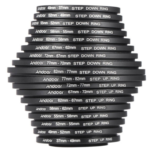 Andoer 18pcs Camera Lens Filter Step Up Step Down Ring Adapter Set 37- 82mm W0J6 - Picture 5 of 9