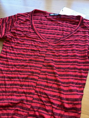 ZARA Scrunched Tie Womens Black And Red Size Médium CROP TOP New With Tags - Picture 2 of 5