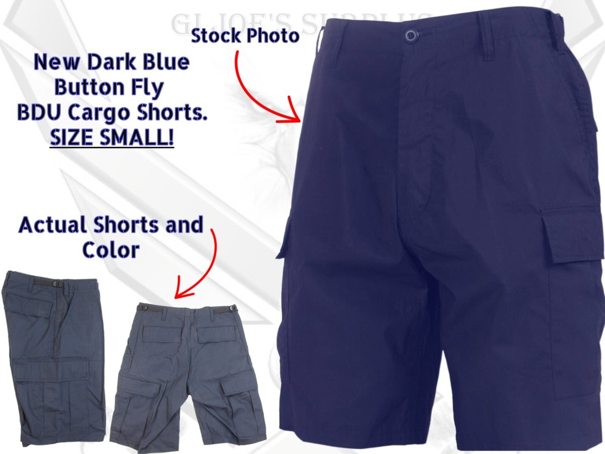 New NWOT NO TAGS Dark Blue BDU Cargo Shorts Button Fly Rip-Stop