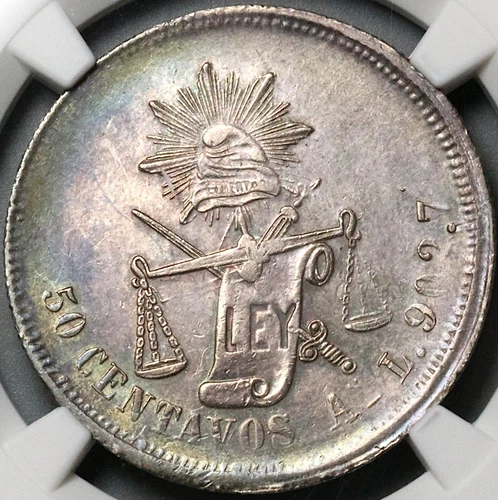 1876-As NGC AU Mexico 50 Centavos Alamos Mint Balance Scale Coin (23031404C)