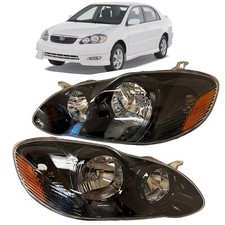 For 03 08 Toyota Corolla Black Headlights Type S Lamps Replacement Pair Set