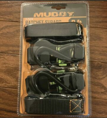 Muddy Treestand Ratchet Strap 2 pack - Gear, 4-wheeler Tie Down, Steel Hooks