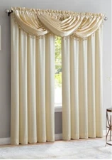 BRIDGET 5 PIECE CRUSHED SATIN CURTAIN SET WITH BEADED AUSTRIAN VALANCES