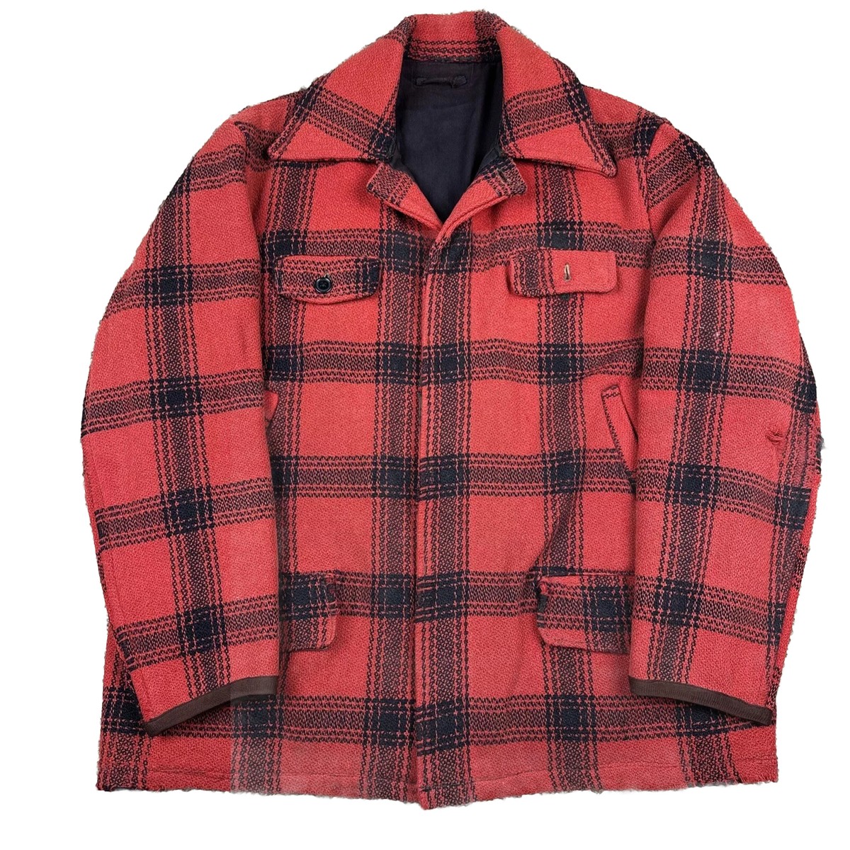 Vintage Cruiser Red Plaid Wool Field Chore Jacket Work Farm Coat