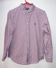 Ralph Lauren Polo Red Blue White Plaid Button Down Shirt Boys Youth Sz L 14 16